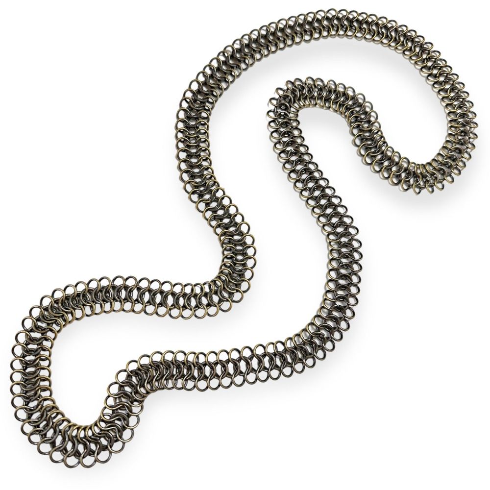 Vintage Oxidized Brass Long Chainmail Chain Necklace, Unisex